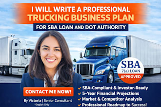 write a professional trucking business plan for sba loan and dot authority