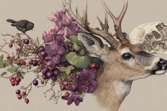draw an animal and botanical illustration