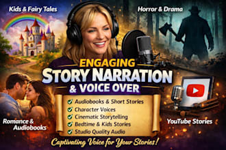 record engaging story narration and voice over for audiobooks and videos
