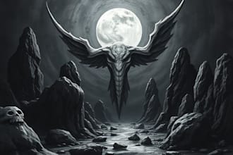 draw a metal dark art illustration freehand for album cover