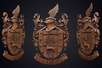 sculpt baroque style emblem,rococo detailing,crest or badge cnc design,stl,gcode
