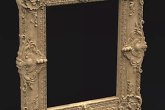 sculpt 3d frame with relief detailing,baroque relief for cnc,wood engraving,stl