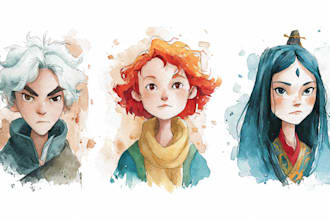 draw an amazing and unique character in watercolor