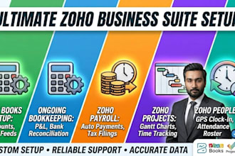 setup zohobooks and manage zoho books, zoho payroll, zoho people, zoho projects