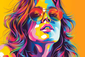 make a stunning fabulous colorful vector art portrait