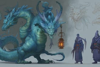 draw concept art for characters, dragons and monsters