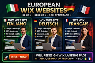 redesign wix landing page in italian german or french with SEO