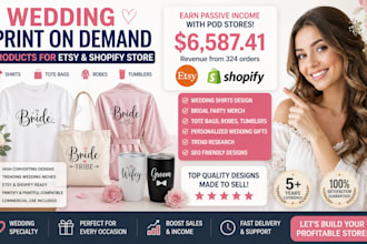 design wedding pod products shirts tote bags robes tumblers etsy shopify store