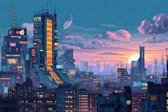make cyberpunk city illustrations
