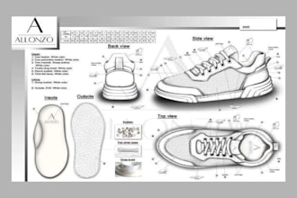 shoes tech pack, sneakers, heels, custom shoe, footwear and technical drawing