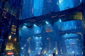 draw illustration of futuristic cyberpunk city