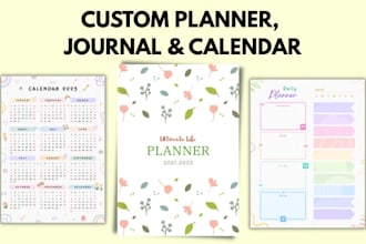 design calendar planner, monthly planner and journal planner