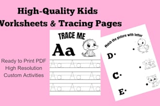 design kids activity book, alphabet tracing worksheets and coloring book