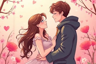 couple portrait wedding portrait illustration
