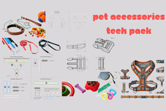 create dog harness tech pack and pet accessories tech pack