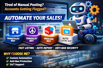 build facebook marketplace bot, auto listing bot, craigslist bot, mecari bot