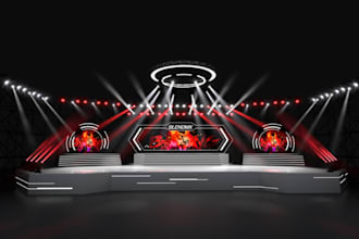 do 3d realistic event center, wedding hall, outdoor party venue with lighting
