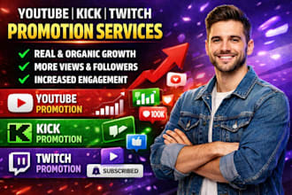 manage and get real live viewers for kick and twitch stream, youtube growth