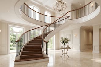 do 3d staircase design, spiral staircase, stairs handrail and curved staircase