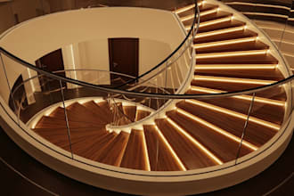 create photorealistic  3d staircase design, modelling, architectural render