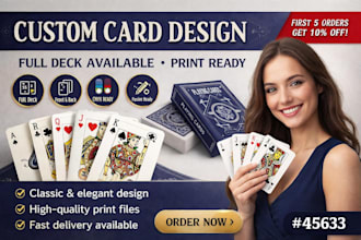 design a classic elegant print ready playing card deck with custom artwork