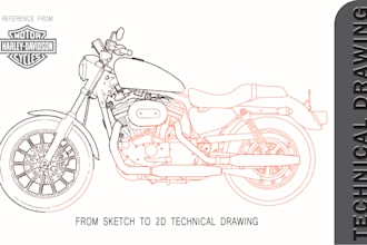 do technical drawing, line drawing or 2d drawing