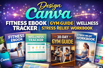 create canva fitness ebook, gym guide, wellness tracker, stress relief workbook