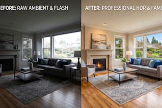 real estate photo editing, hdr blending, flambient and photo retouching
