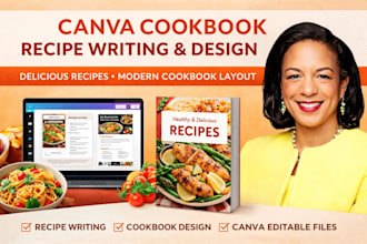 write, and design recipes for cookbook recipe book on canva