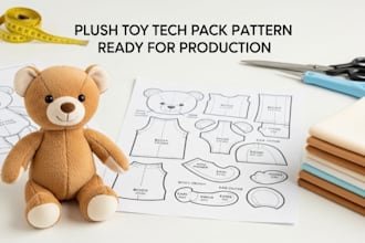 create plush toy tech pack and sewing pattern for manufacturing