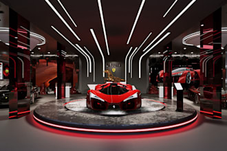 create 3d car showroom and auto dealership design with interior layout