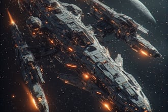 paint science fiction scenes with spaceships and robots