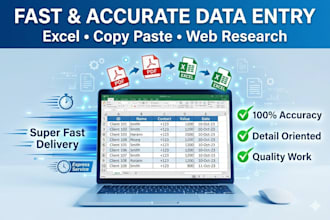 do fast accurate data entry, excel and copy paste and web resarch