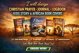 format, design christian prayer, journal, logbook and kids story covers