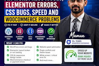 fix wordpress issues, elementor errors, css bugs, speed and woocommerce problems