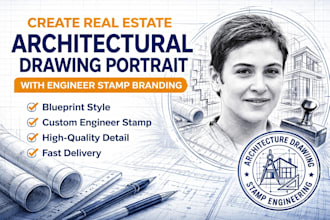 create real estate architectural drawing portrait with engineer stamp branding