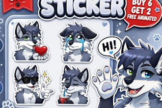 draw custom furry telegram and discord stickers, animated furry emotes