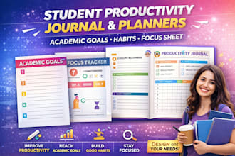 create student productivity journal, academic planner, goal tracker and habit