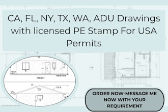 ca fl ny tx wa adu drawings with licensed pe stamp for USA permits