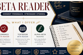 beta read your book, textbook and manuscript as a beta reader or alpha reader