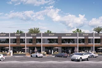 redesign 3d commercial building,retail store,strip mall exterior,shopping center