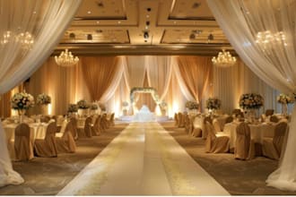 create 3d realistic wedding ceremony decoration design