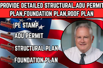 united state oh, ca, adu permit drawing, structural plan, foundation plan, roof