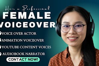 record a female voiceover character, youtube voiceover, cartoon, video game