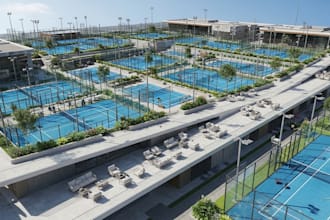 design 3d padel court, tennis, badminton courts, sport complex with walkthrough