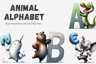 create cute watercolor alphabet animals clipart set for nursery