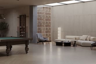 upgrade3d cgi basement interior,gym area,TV unit decor,sitting layout,bar render