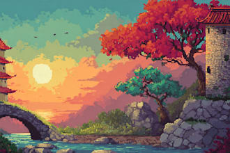 draw pixel art background and landscape