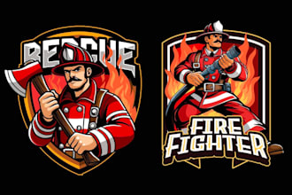 create high quality fire fighter vintage logo with t shirt design