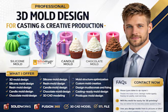 3d mold, silicone mold, resin, candle, chocolate mold with solidworks fusion360